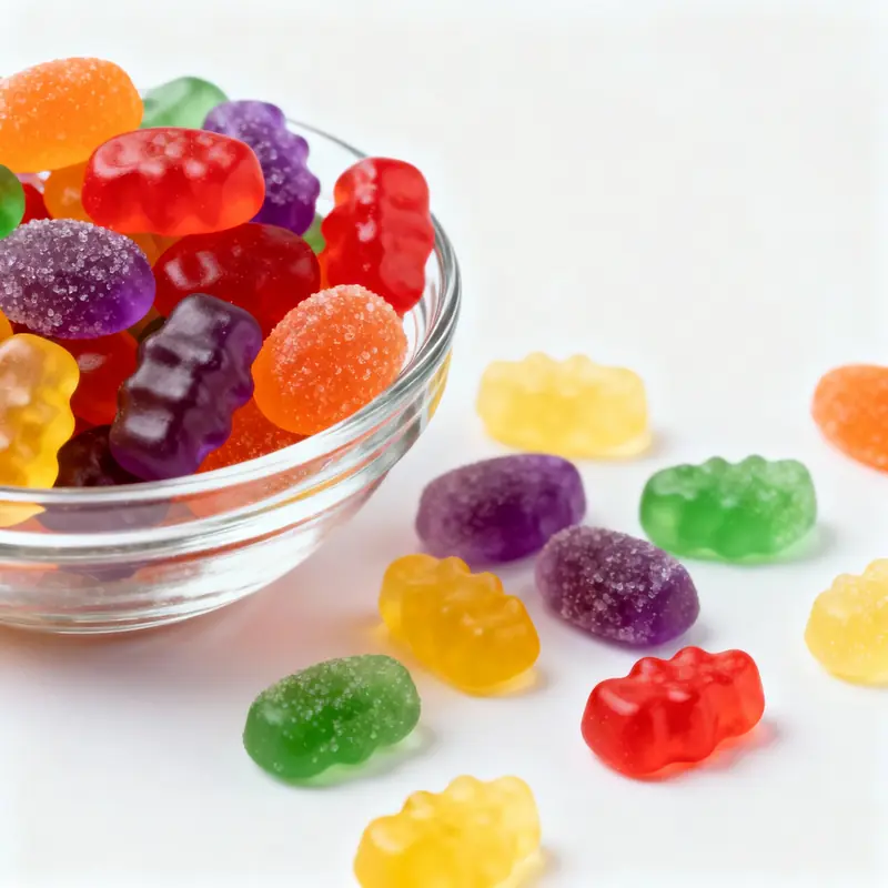 Colorful gummy vitamin supplements in various flavors