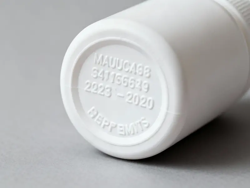 Batch and lot number codes on supplement bottle