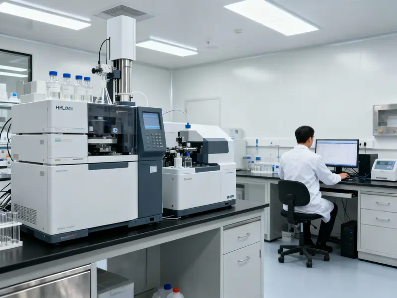 Modern analytical chemistry laboratory with HPLC testing equipment