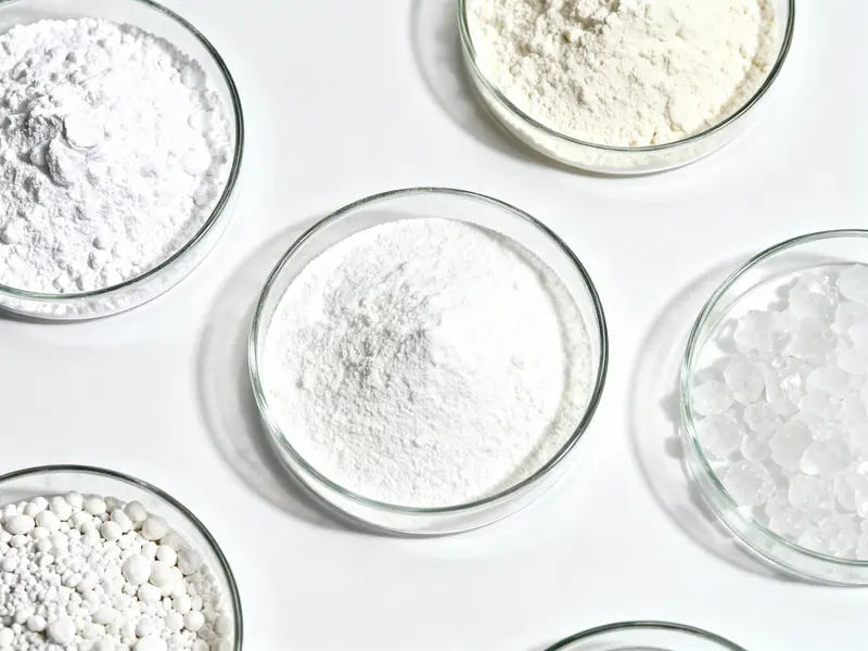 Different mineral supplement forms showing varying powder textures and compositions