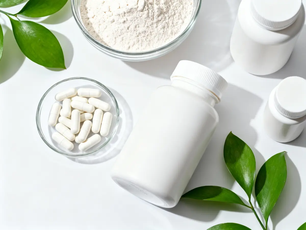 GLP-1 support supplements including protein powder, capsules, and natural metabolic health ingredients