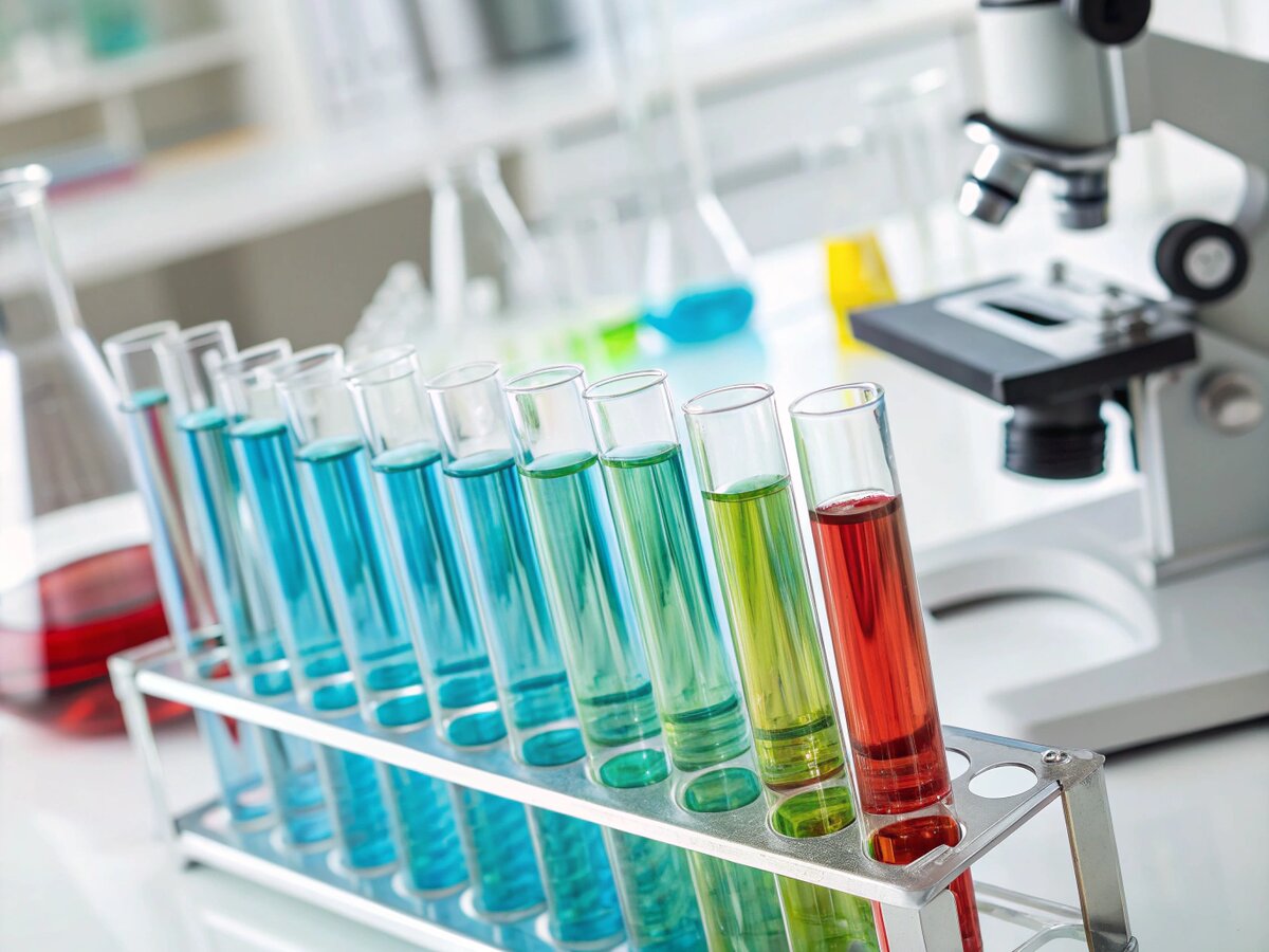 Laboratory technician conducting quality testing on supplement products with scientific equipment